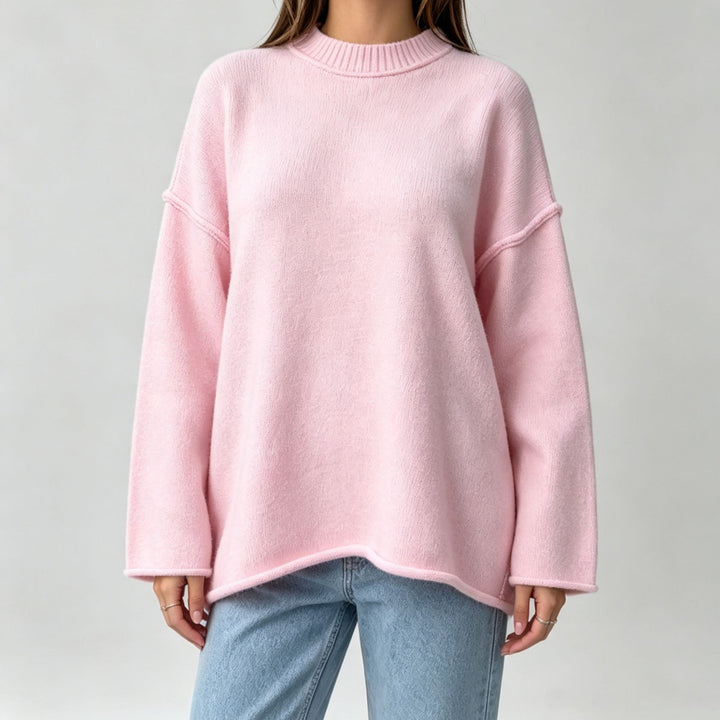 Damen Oversize-Boxy-Pullover mit kurzem Stehkragen und dekorativer Kantennaht Drune
