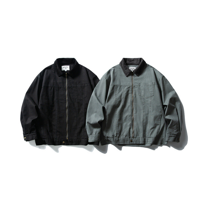 Herren Boxy-Canvas-Blousonjacke mit Cordkragen und durchgehendem Reißverschluss Drune