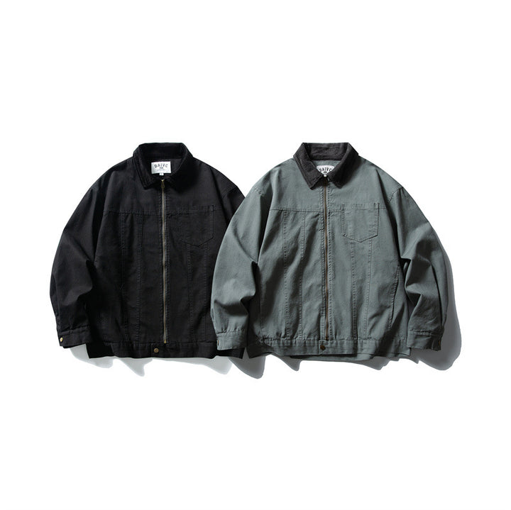 Herren Boxy-Canvas-Blousonjacke mit Cordkragen und durchgehendem Reißverschluss Drune