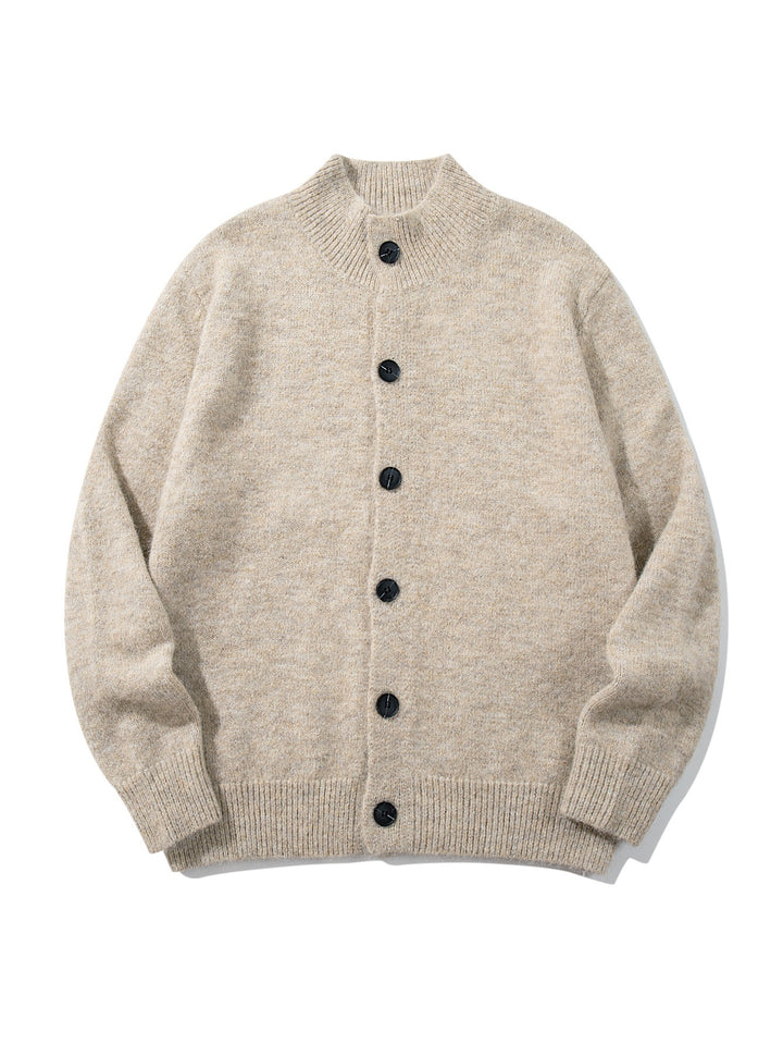 Unisex Grobgestrickte Bouclé-Cardigan mit Stehkragen und Knopfleiste Drune