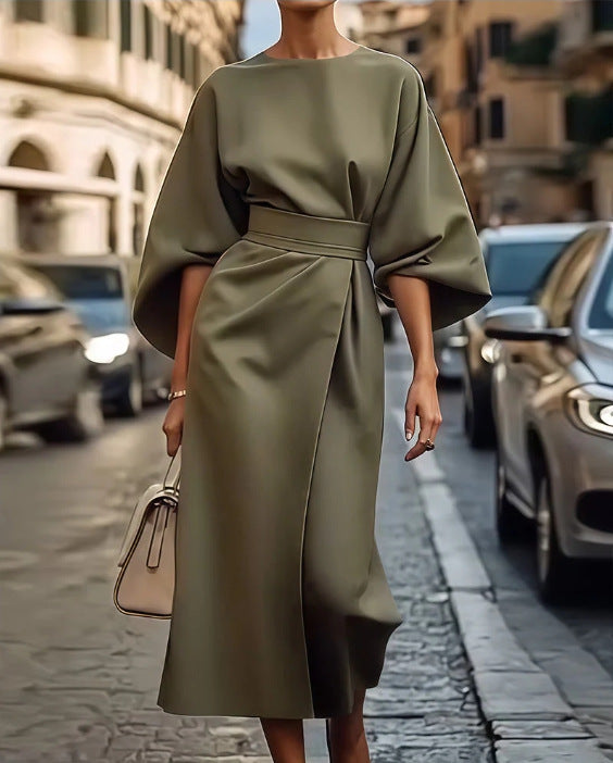Damen Elegantes Maxikleid mit innovativem Schnitt und voluminösen Ärmeln Drune