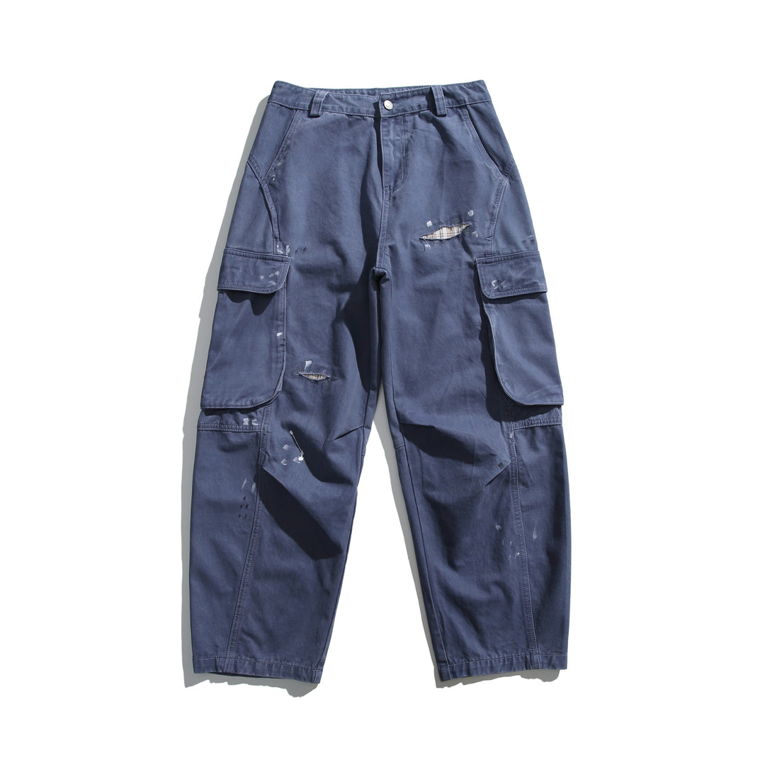 Herren Cargo-Hose im Used-Look mit Distressed-Details und aufgesetzten Klappentaschen Drune
