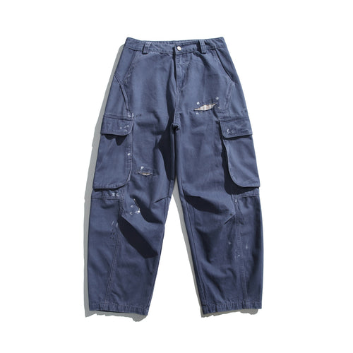 Herren Cargo-Hose im Used-Look mit Distressed-Details und aufgesetzten Klappentaschen Drune