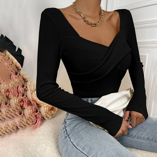 Damen figurbetonter Ripp-Body mit quadratischem Ausschnitt und Drapé-Bustier Drune