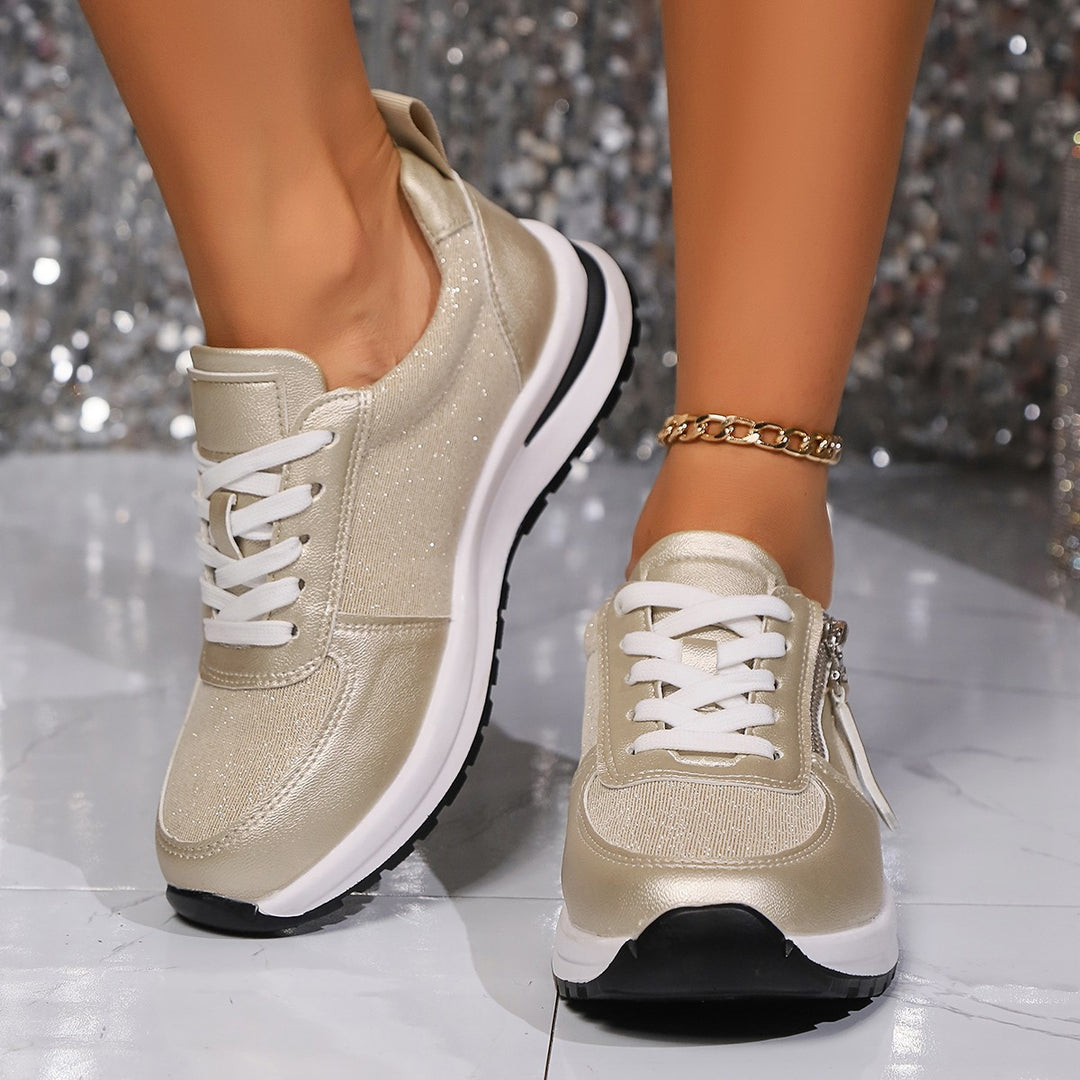 Damen modischer Keil-Sneaker mit seitlichem Reißverschluss gepolstertem Memory-Fußbett und profilierter Laufsohle Drune