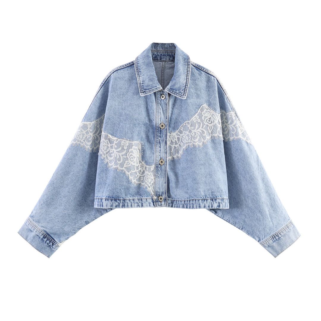 Damen nan relaxed Straight‑Leg Jeans mit Destroyed‑Details und Spitzenunterlage Drune