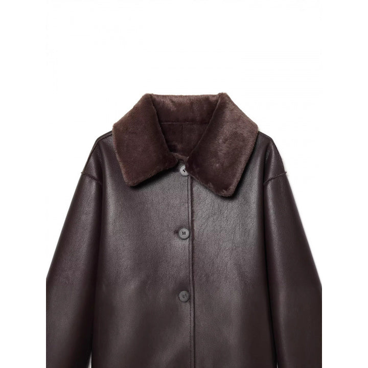 Damen Kurze Wende‑Lammfelljacke mit vollem Umlegekragen und warmer Teddyfütterung Drune