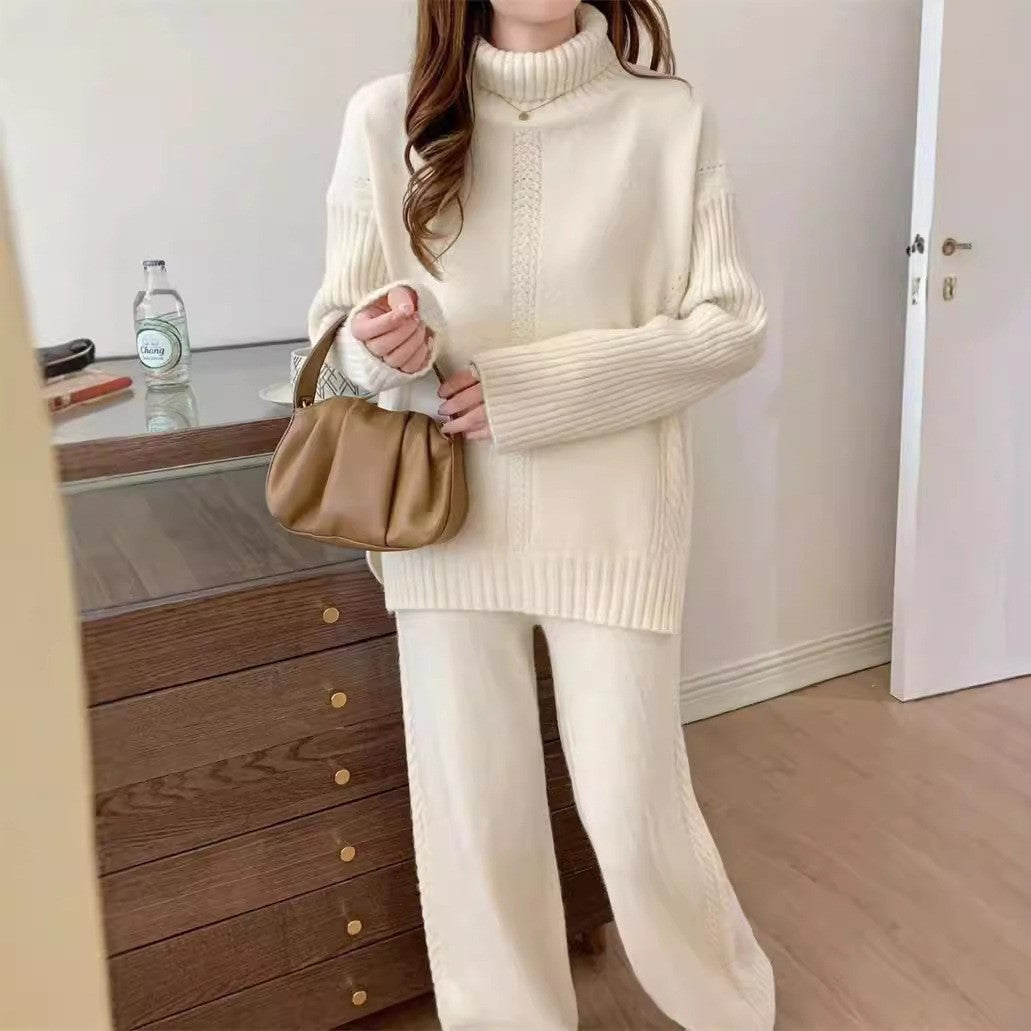 Damen Strickpullover mit hohem Kragen und strukturiertem Design Drune