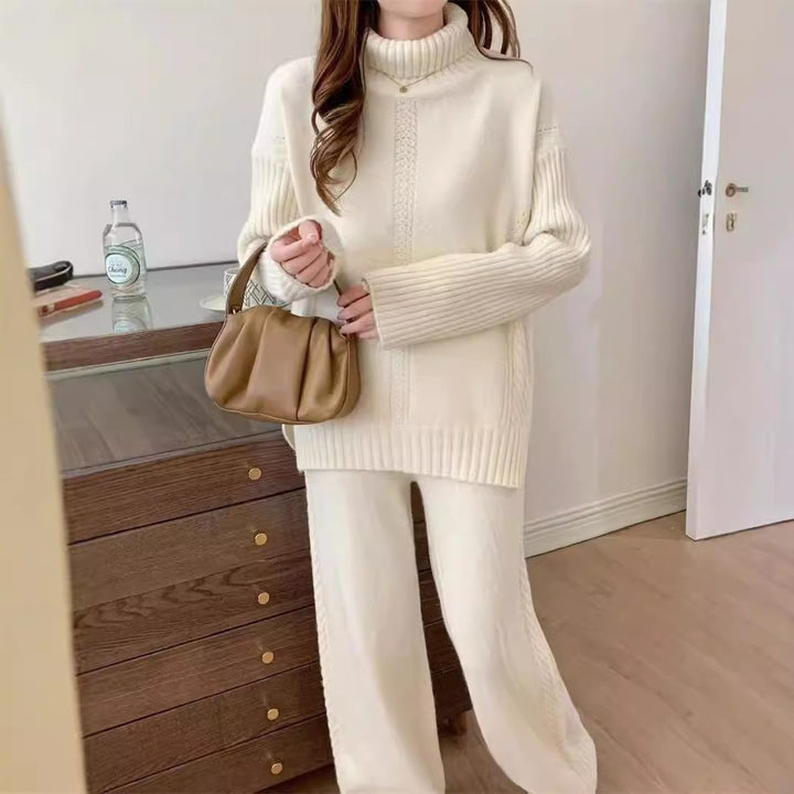 Damen Strickpullover mit hohem Kragen und strukturiertem Design Drune