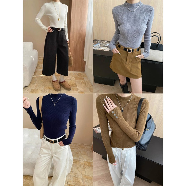 Damen figurbetontes Langarmshirt aus feinem Rippstrick Drune