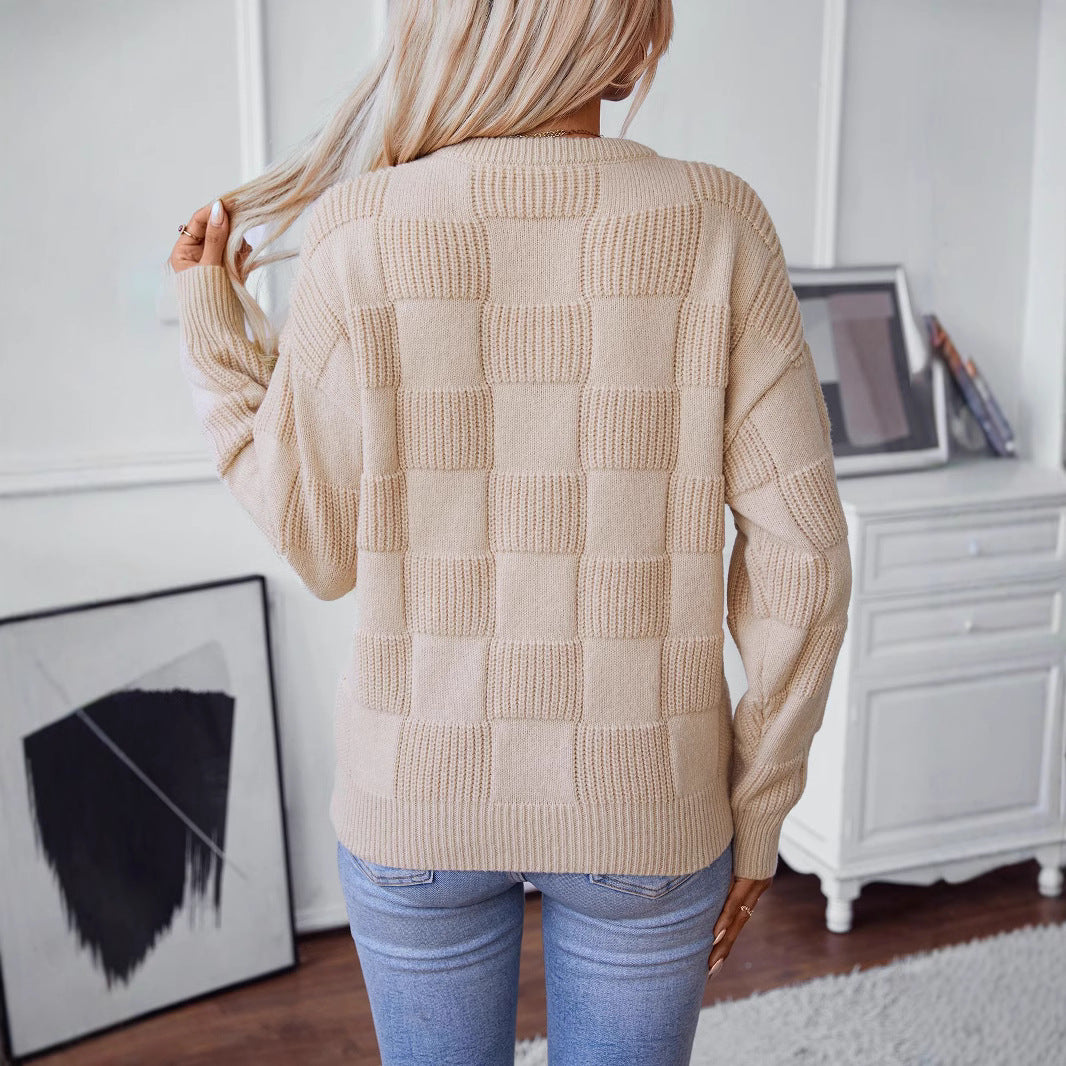 Damen Strickpullover mit modischem Karomuster und lässigem Schnitt Drune