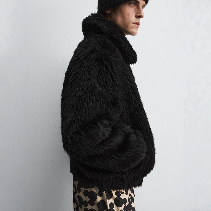 Herren Kurzblouson aus Faux-Fur mit Reißverschluss und kastigem Schnitt Drune