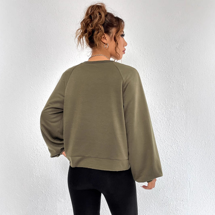 Damen lässiger Raglan-Sweatshirt mit elastischen Bündchen und minimalistischen Design Drune