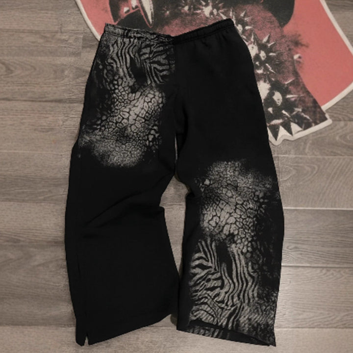 Damen nan lockere Sweathose mit asymmetrischem Animal-Print, elastischem Komfortbund und geradem Bein Drune