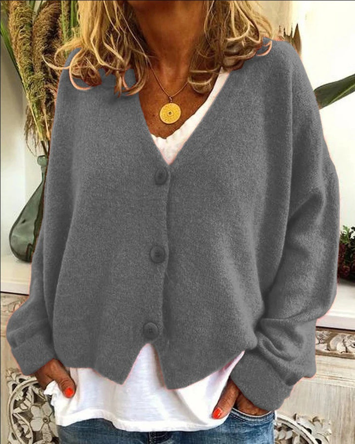 Damen kuschelige Strickjacke mit Knöpfen und modernem Schnitt Drune