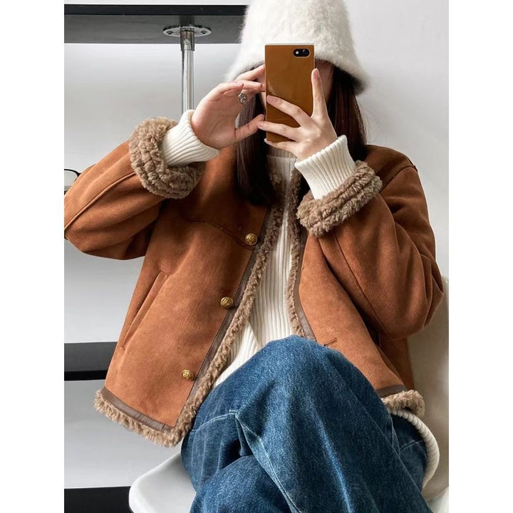Damen Modische Jacke mit teddyähnlichem Futter Drune