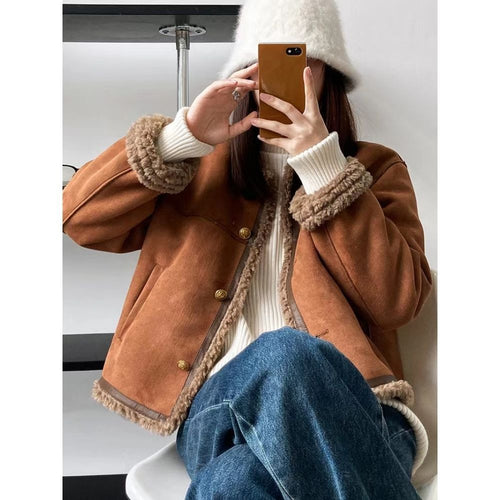 Damen Modische Jacke mit teddyähnlichem Futter Drune