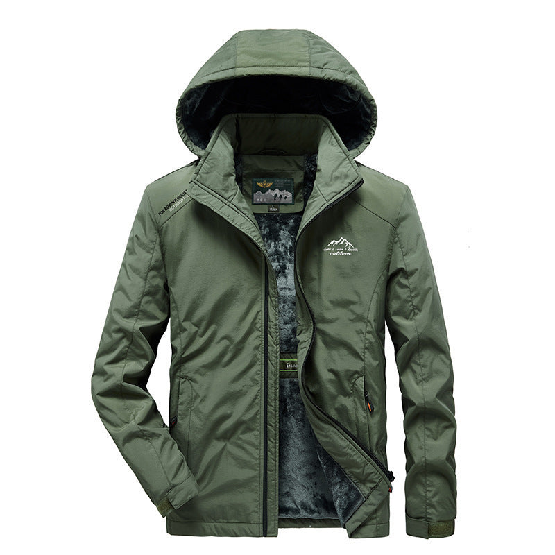 Herren Outdoorjacke mit Plüsch-Innenfutter, verstellbarer Kapuze und winddichter Front Drune