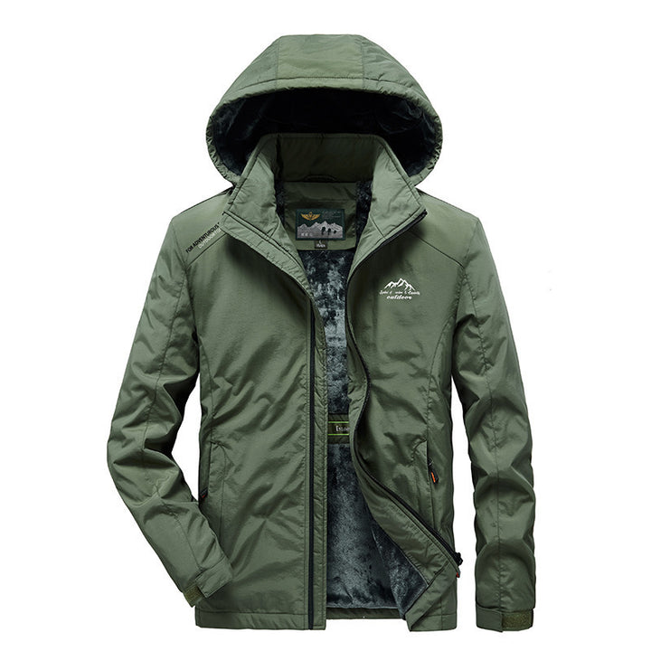 Herren Outdoorjacke mit Plüsch-Innenfutter, verstellbarer Kapuze und winddichter Front Drune