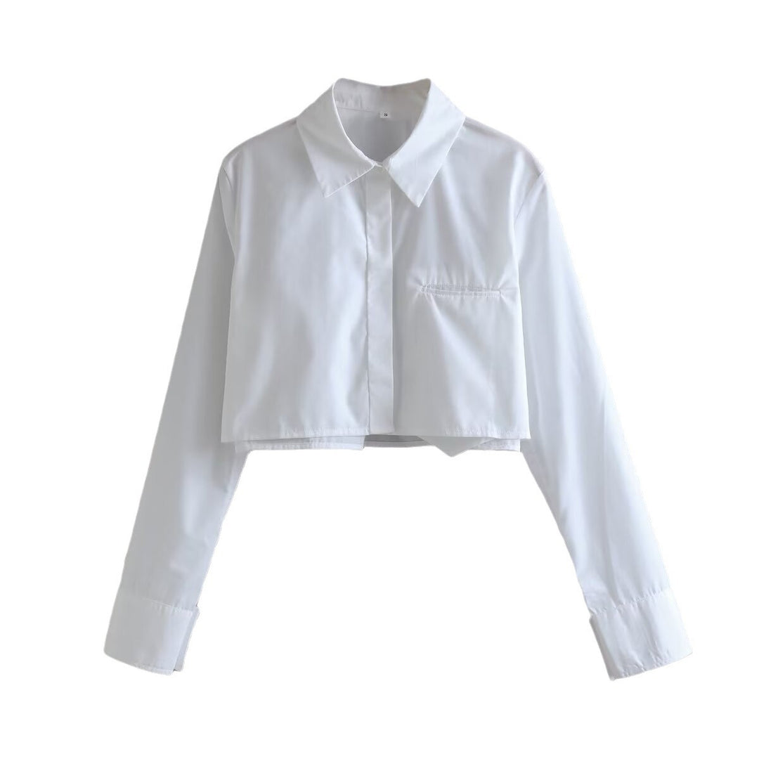 Damen nan kurze Hemdbluse mit klassischem Kragen, verdeckter Knopfleiste und Brusttasche Drune