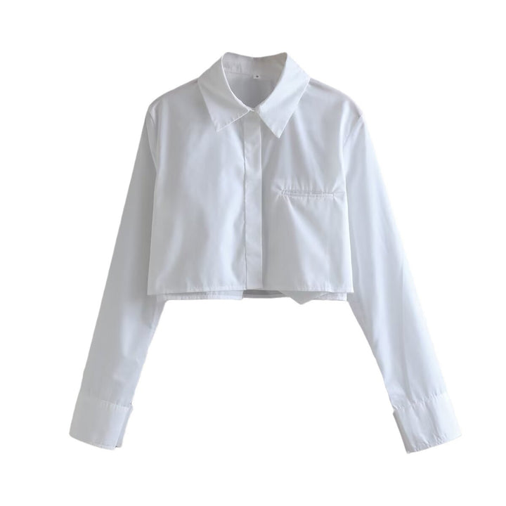 Damen nan kurze Hemdbluse mit klassischem Kragen, verdeckter Knopfleiste und Brusttasche Drune
