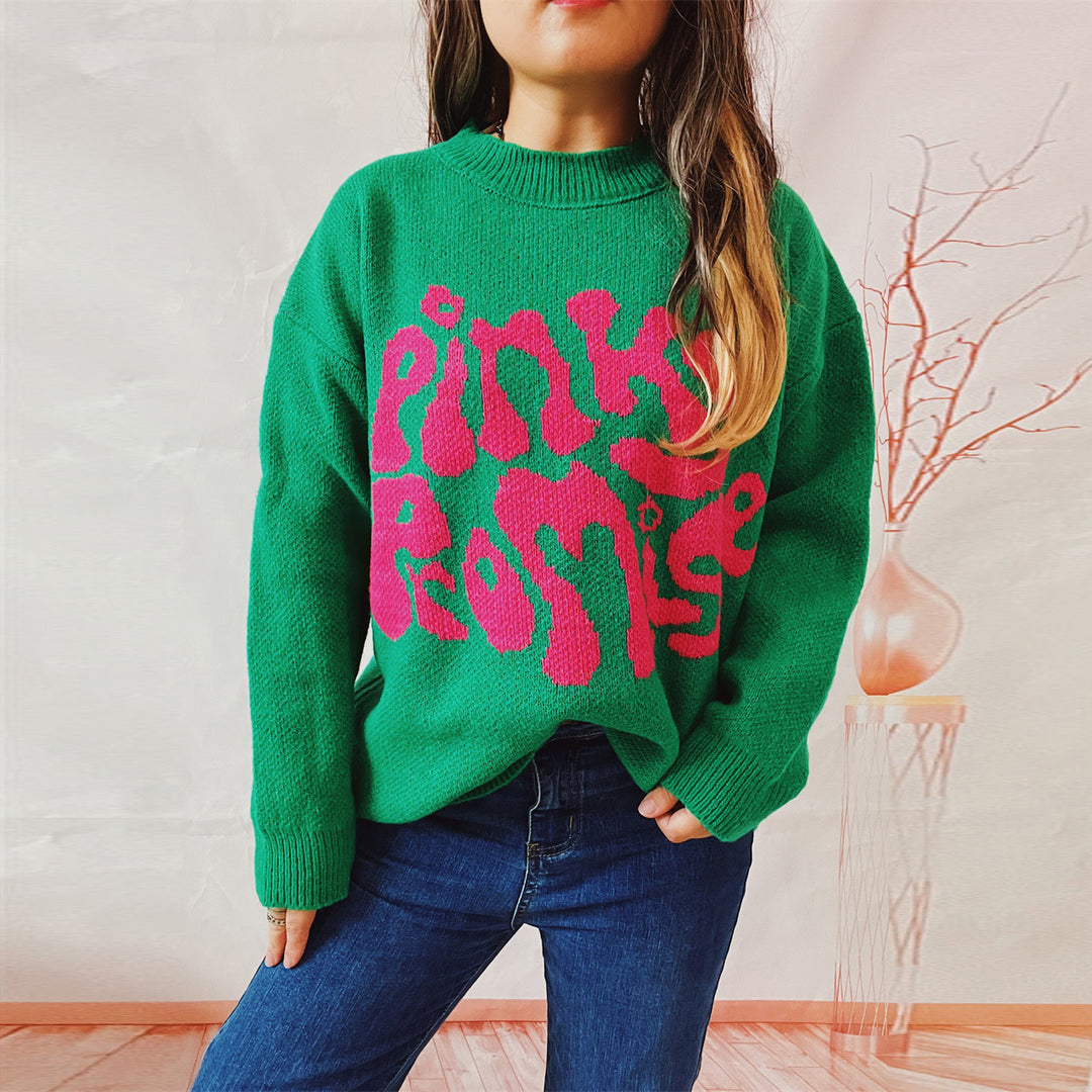 Damen lässiger Pullover mit einzigartigem Textdesign Drune