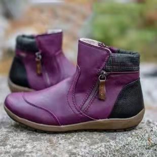 Damen Kurzschaft-Stiefelette mit warmem Futter, seitlichem Reißverschluss und gepolsterter Knöchelmanschette Drune
