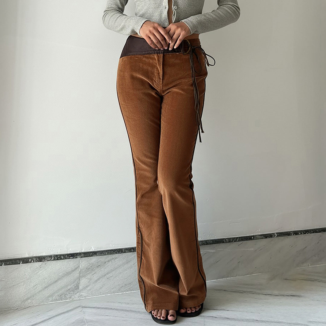 Damen elegante Cordhose mit hohem Bund und seitlichem Kordelzug Drune