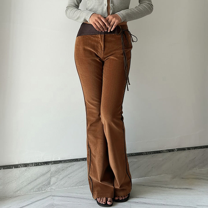 Damen elegante Cordhose mit hohem Bund und seitlichem Kordelzug Drune