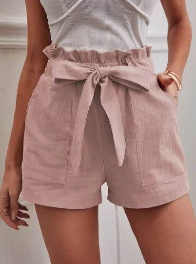 Damen Hohe Taillierung Paperbag Shorts Drune