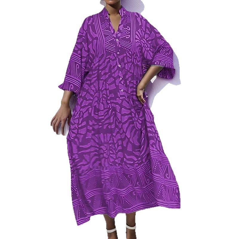 Damen Maxikleid mit modernem grafischem Design und elegantem V-Ausschnitt Drune
