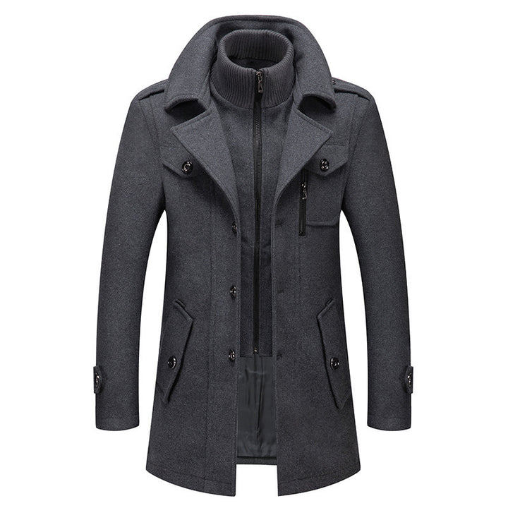 Herren nan eleganter zweireihiger Wollmantel mit abnehmbarem Strickkragen und verdecktem Reißverschluss Drune