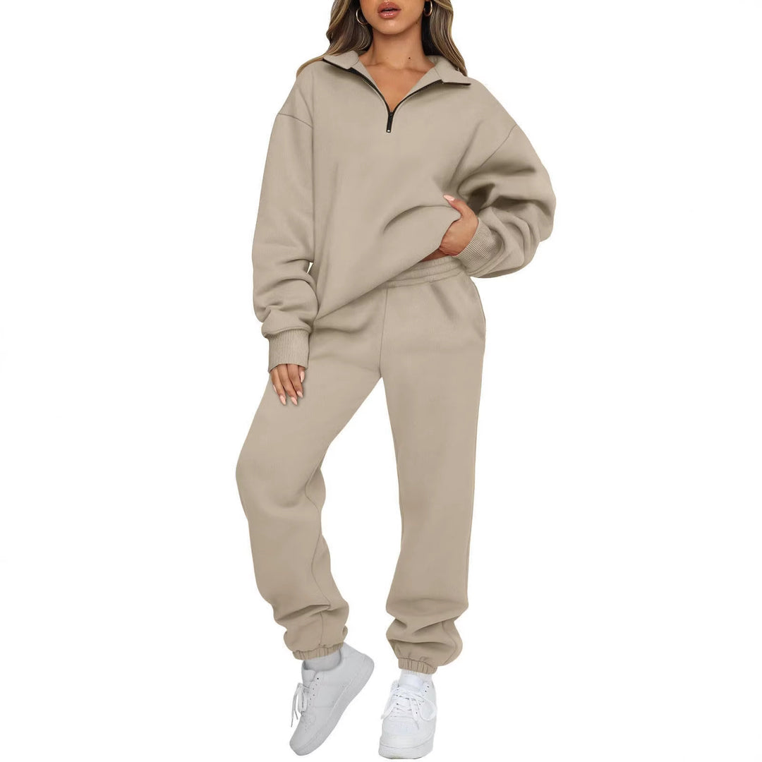 Damen nan oversized Sweatshirt Jogginghose Set mit Reißverschlusskragen Drune