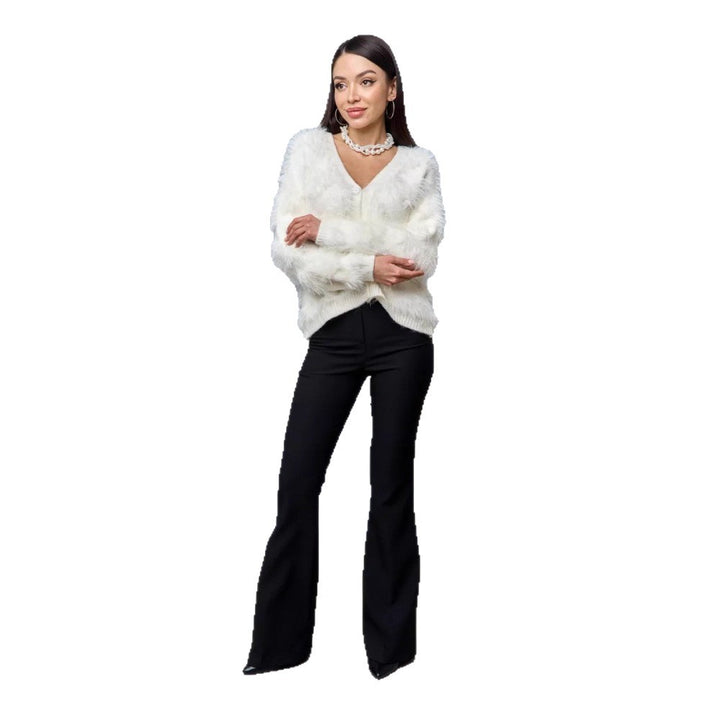Damen Flauschige Strickjacke mit Knopfdetails Drune