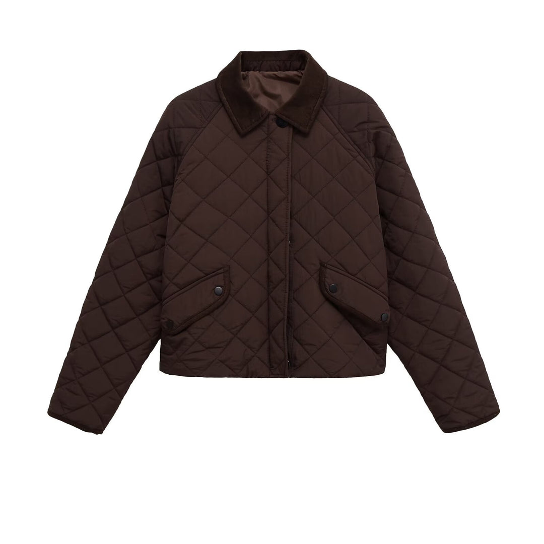 Damen Gesteppte Boxy‑Übergangsjacke mit Cordkragen und Pattentaschen Drune