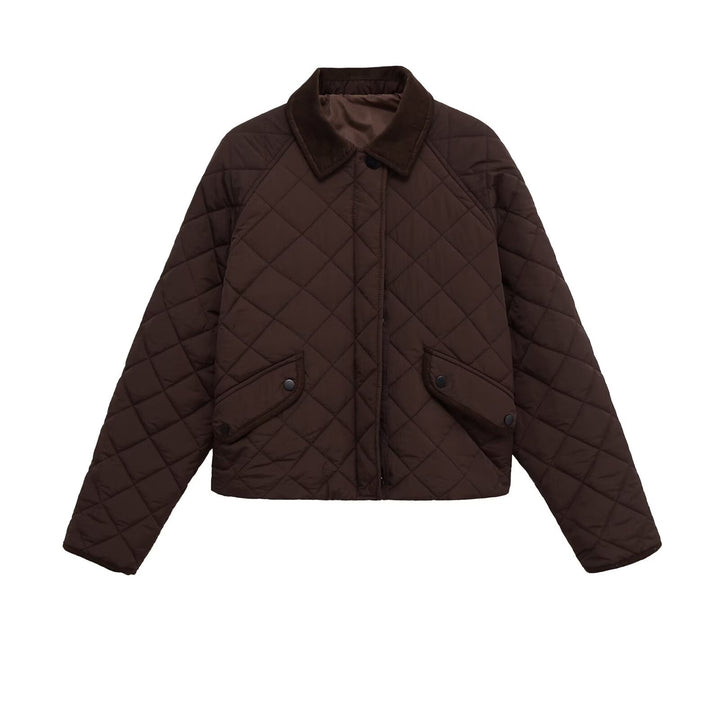 Damen Gesteppte Boxy‑Übergangsjacke mit Cordkragen und Pattentaschen Drune