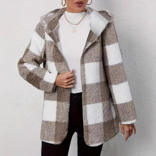 Damen Teddyjacke im modernen Karomuster Drune