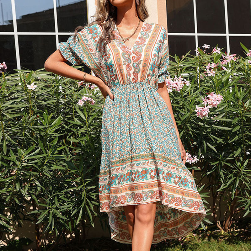 Damen Leichtes Midikleid mit Paisley‑Print, elastischer Taillenpartie und asymmetrischem Saum Drune