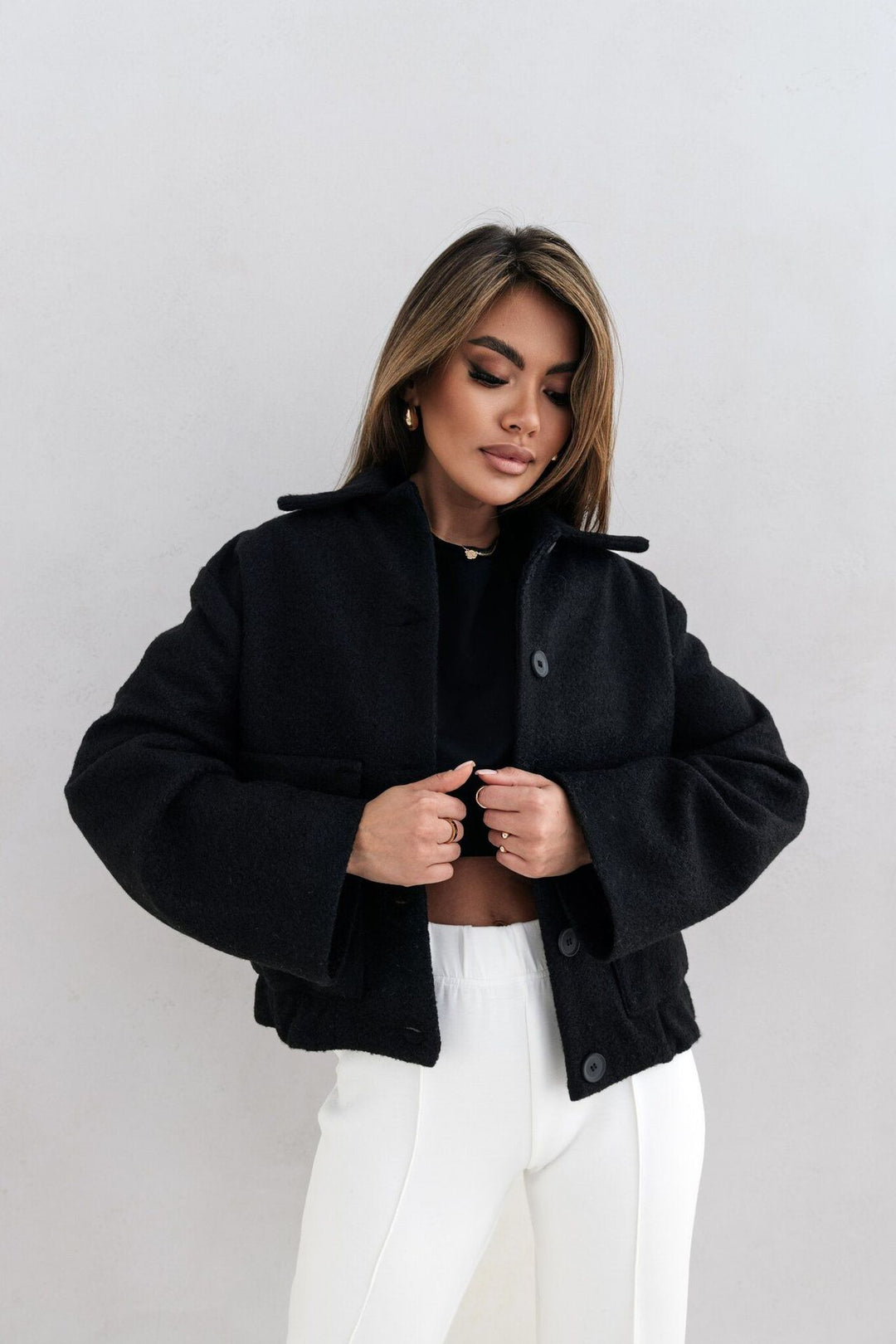 Damen Kuschelige Overshirtjacke im lässigen Stil mit praktischen Taschen und Knopfverschluss Drune