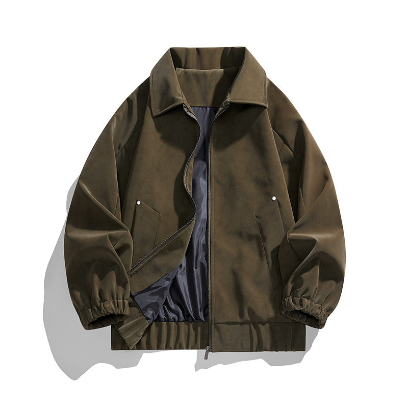 Herren Kunstvelours‑Bomberjacke im Oversize‑Boxy‑Cut mit Zwei‑Wege‑Reißverschluss & elastischem Saum Drune