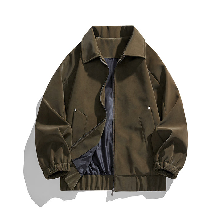 Herren Kunstvelours‑Bomberjacke im Oversize‑Boxy‑Cut mit Zwei‑Wege‑Reißverschluss & elastischem Saum Drune