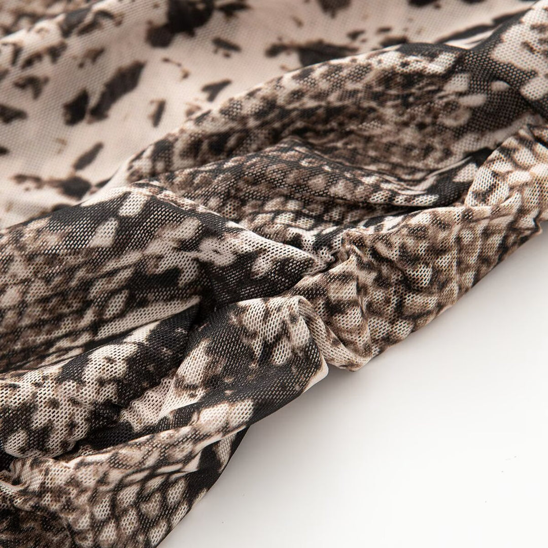 Damen Figurbetontes Maxikleid mit Allover‑Schlangenprint und langen Ärmeln Drune