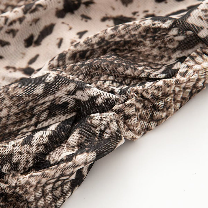Damen Figurbetontes Maxikleid mit Allover‑Schlangenprint und langen Ärmeln Drune