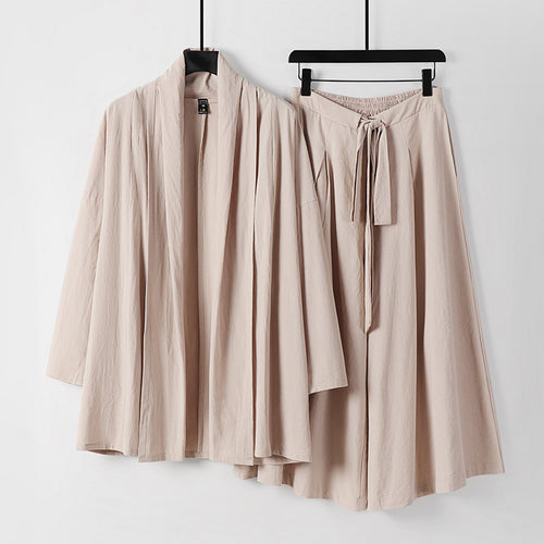 Damen Zweiteiliges Lounge-Set im Kimono-Stil mit offenem Schalkragen und weitem Palazzo-Hosenrock Drune