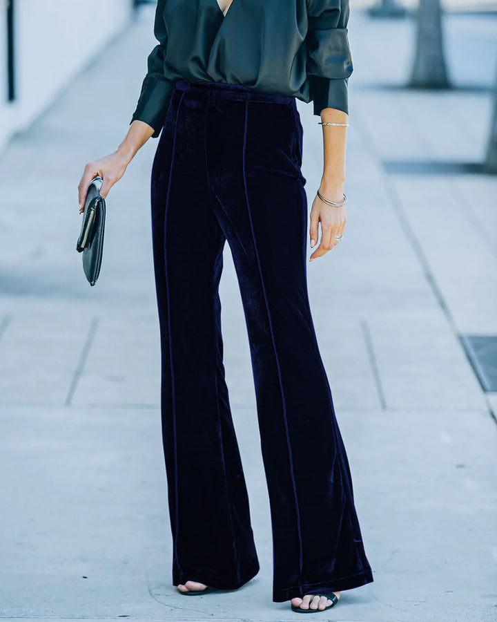 Damen High-Waist Samt Flared Weite Bein Hose Drune