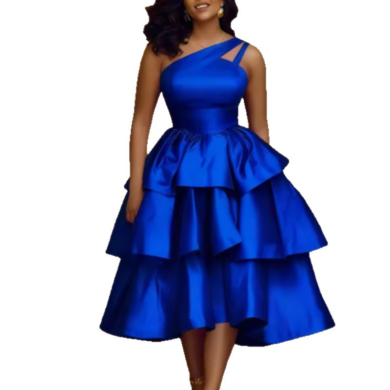 Damen Maxikleid mit asymmetrischem Träger und voluminösen Rüschen Drune