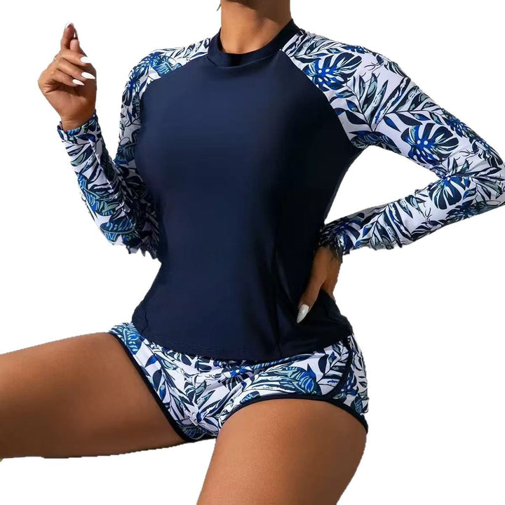 Damen Langärmliges Surf-Bikini-Set mit floralem Muster Drune