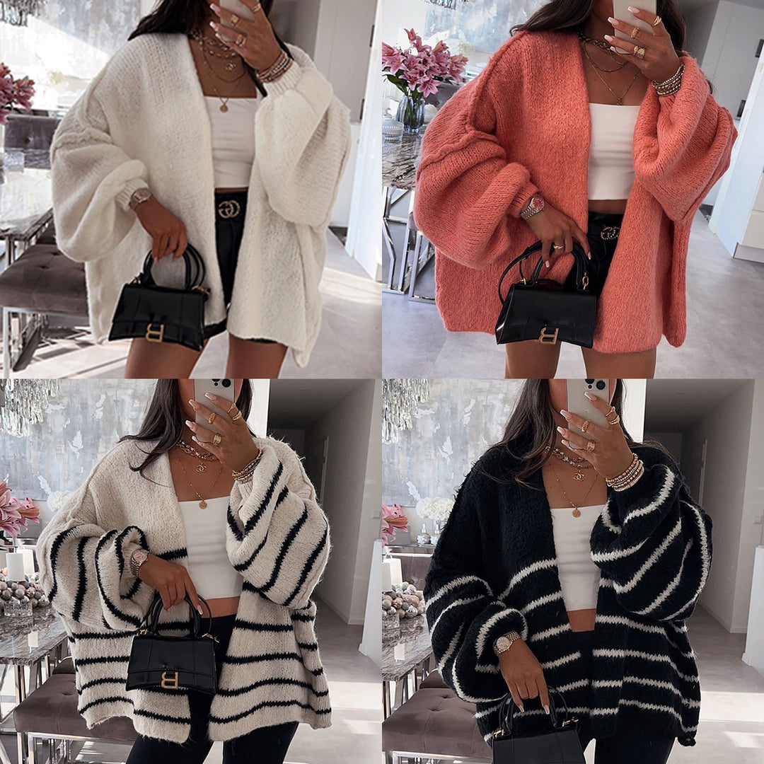 Damen kuschelige Strickjacke mit voluminösen Ärmeln Drune
