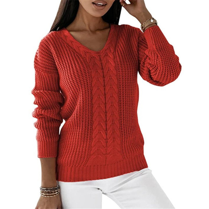 Damen nan grob gestrickter V-Ausschnitt Pullover mit Zopfmuster und lockerer Silhouette Drune