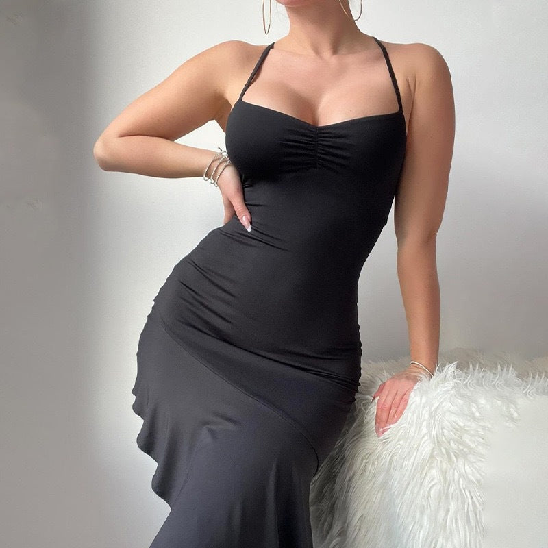 Damen Elegantes Maxikleid mit hohem Schlitz und offenem Rücken Drune